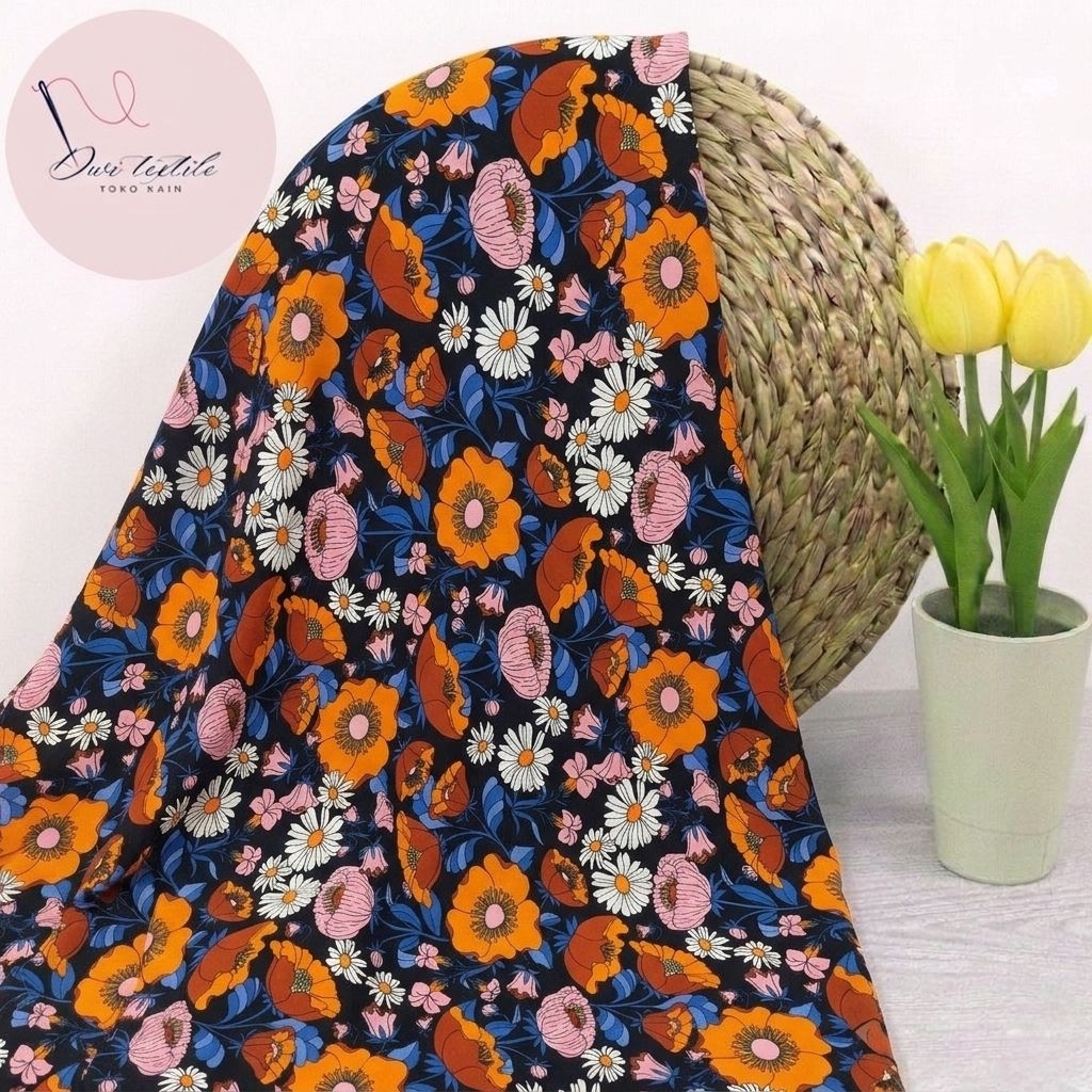 kain bubble crepe motif bunga premium - kain crepe crinkle - kain Zara crepe - kain nasiji crepe del