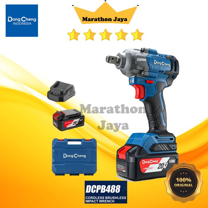 Dongcheng DCPB 488 set 2 baterai Cordless Brushless Impact Wrench Mesin Pembuka Baut mur Baterai 1/2