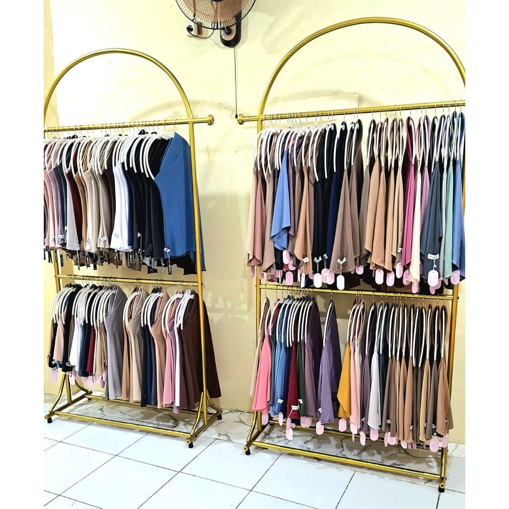 gawang jilbab 2 tingkat,tinggi 2 m ,tinggi sampai gantungan 170 cm , jarak antar palang 84 cmpanjang