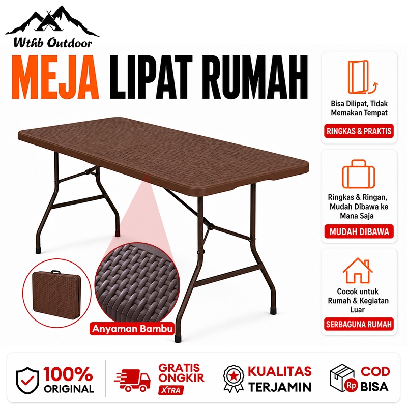 WTHB Outdoor Meja Lipat Serbaguna Portable - Meja Makan Belajar Laptop Outdoor & Jualan Tahan Lama &