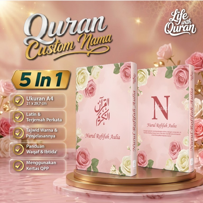 Custom Nama Al Quran Latin Perkata Ukuran A4 | Hadiah Quran Custom Nama Dan Quotes