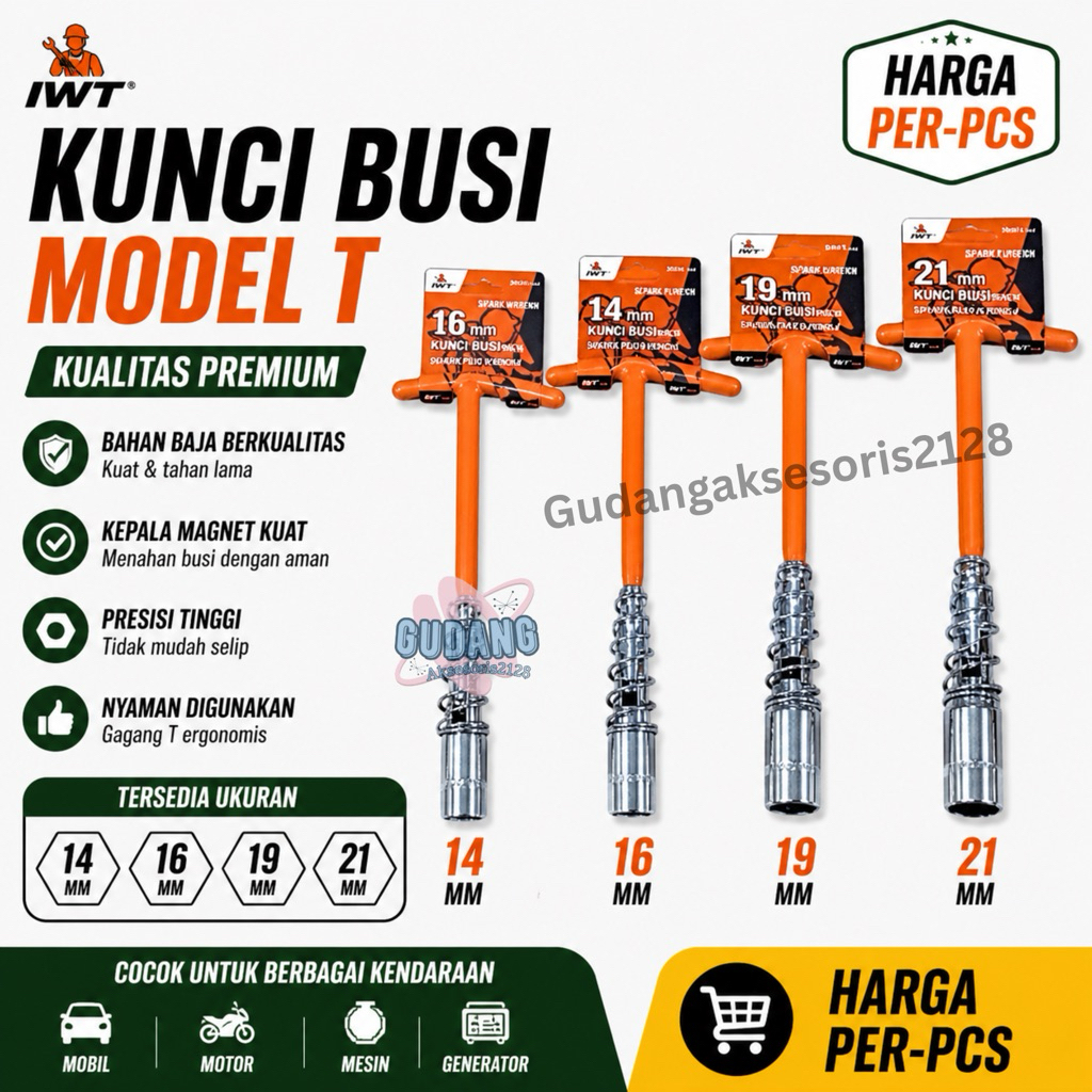 (Gd) IWT Kunci busi mobil motor fleksibel model T 14 16 19 21mm iwt t type spark plug 100% Original 