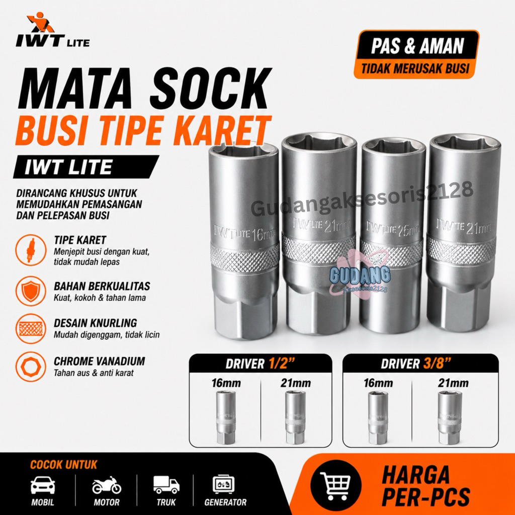(Gd) IWT mata kunci sok sock shock socket busi karet 16 - 21mm 100% Original IWT