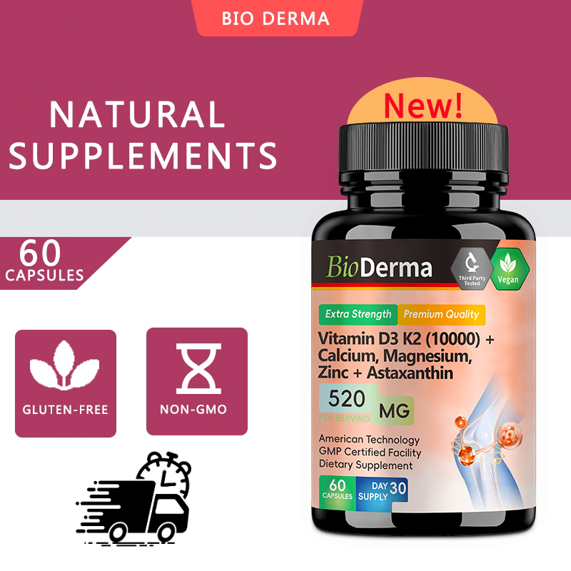 Suplemen Vitamin D3 K2 Kalsium Magnesium Zinc Astaxanthin 60 Kapsul