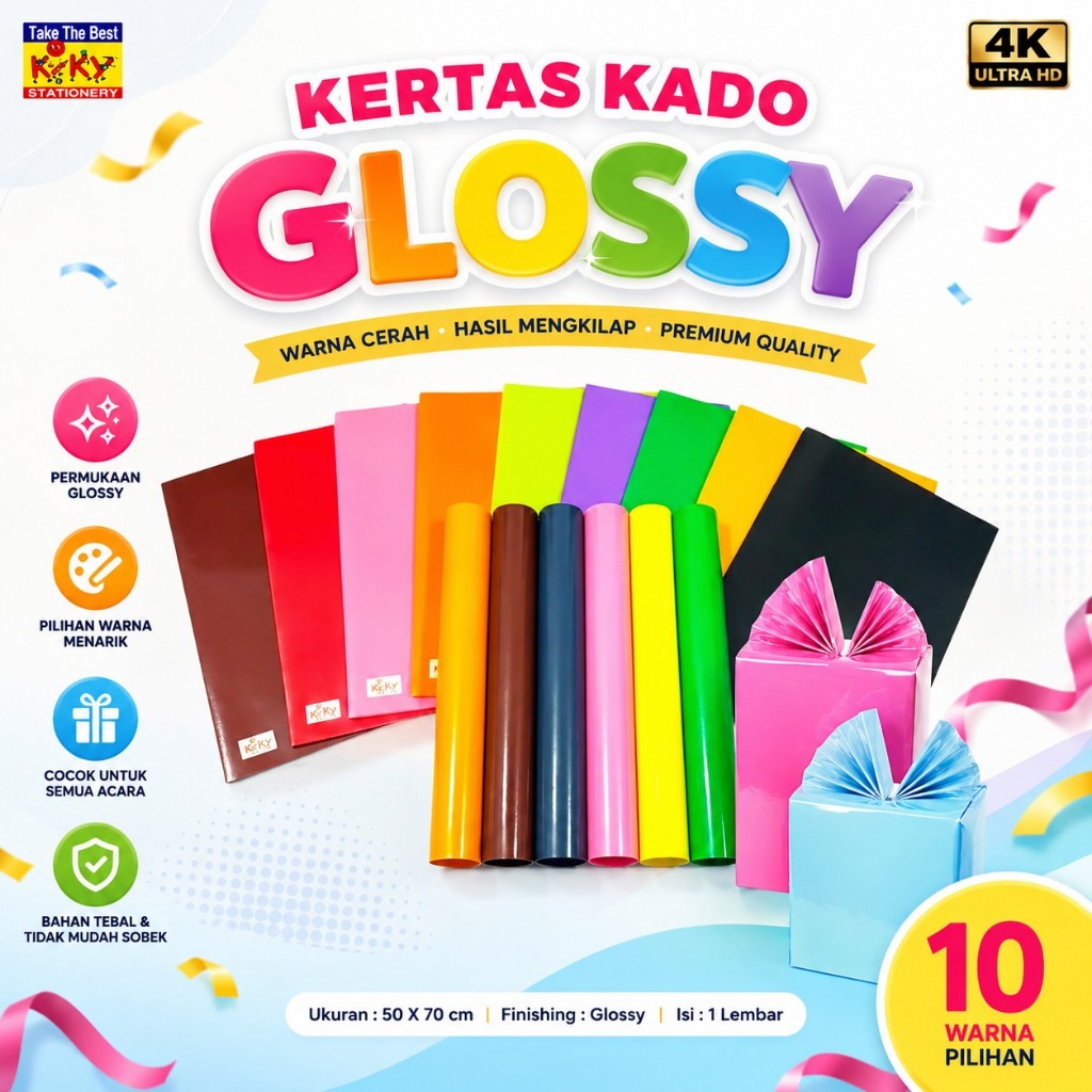 Kertas Kado Warna Polos Kiky Glossy Kertas Manggis Kertas Pembungkus