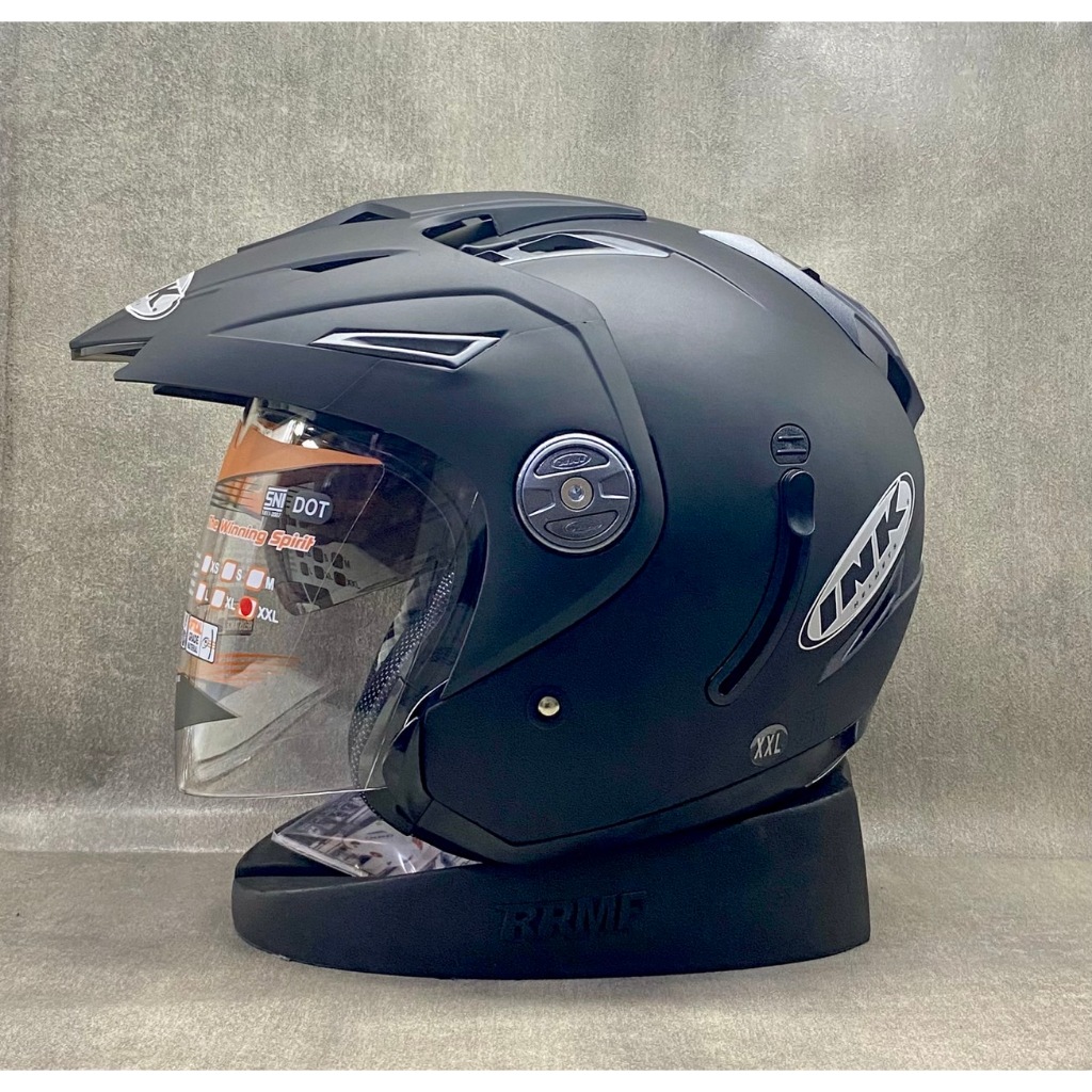 Helm INK T 1 Solid Black Glossy - Black Doff Half Face Double Visor Original