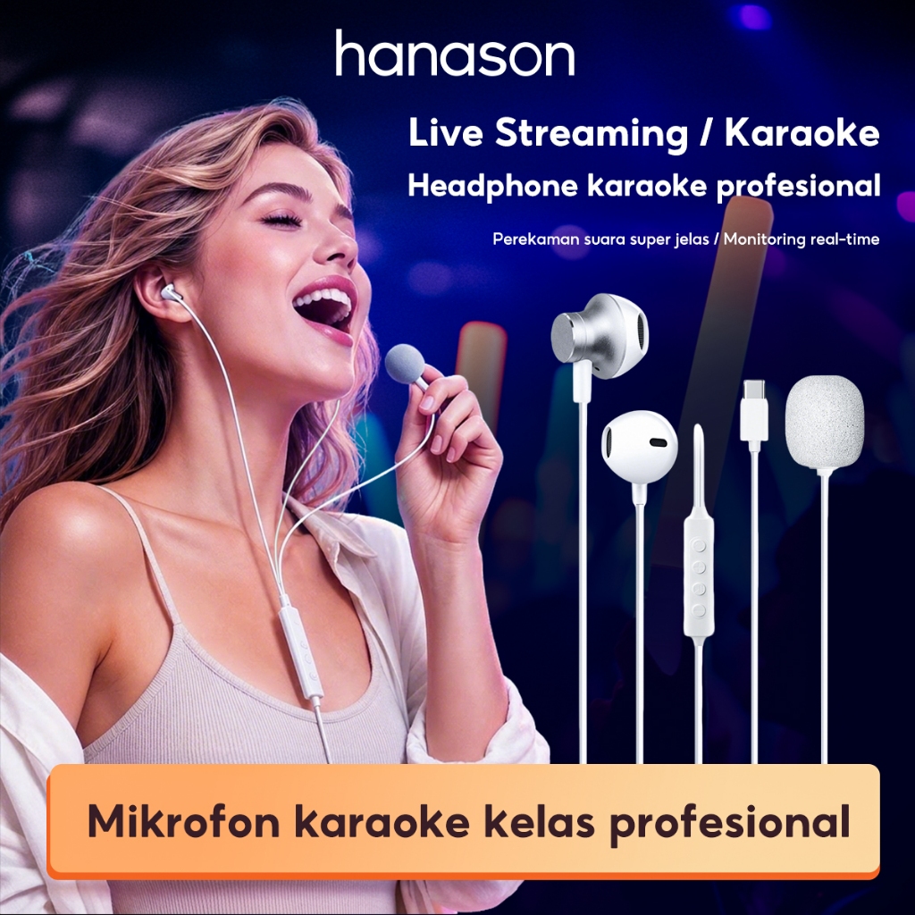 Hanason Headset Kabel Karaoke Jernih Suara - Earphone In-Ear Mic Bagus Untuk Nyanyi - PurePods 05