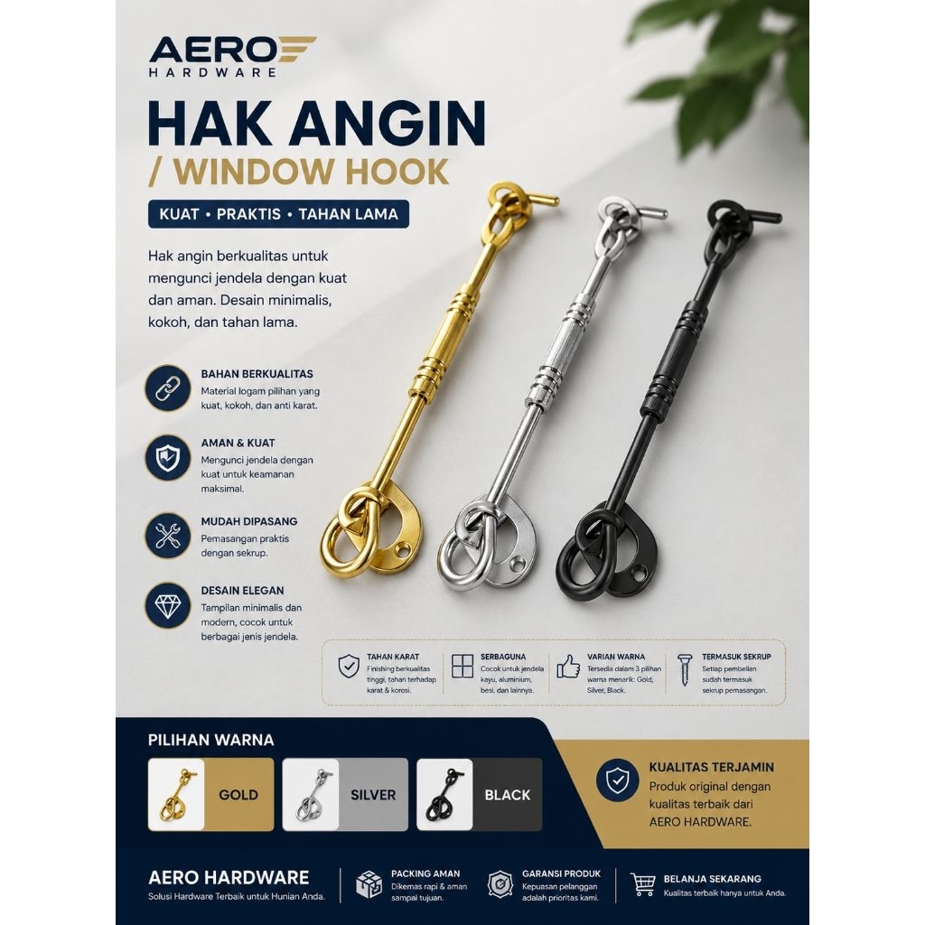Hak angin window hook penahan jendela panjang 20cm
