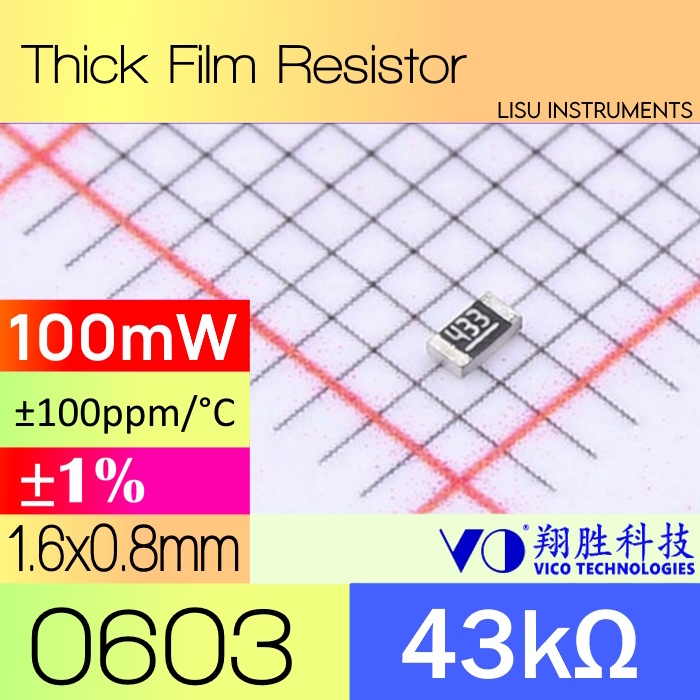 43K 0603 ±1% 100mW SMD Thick Film Resistor 43k 433