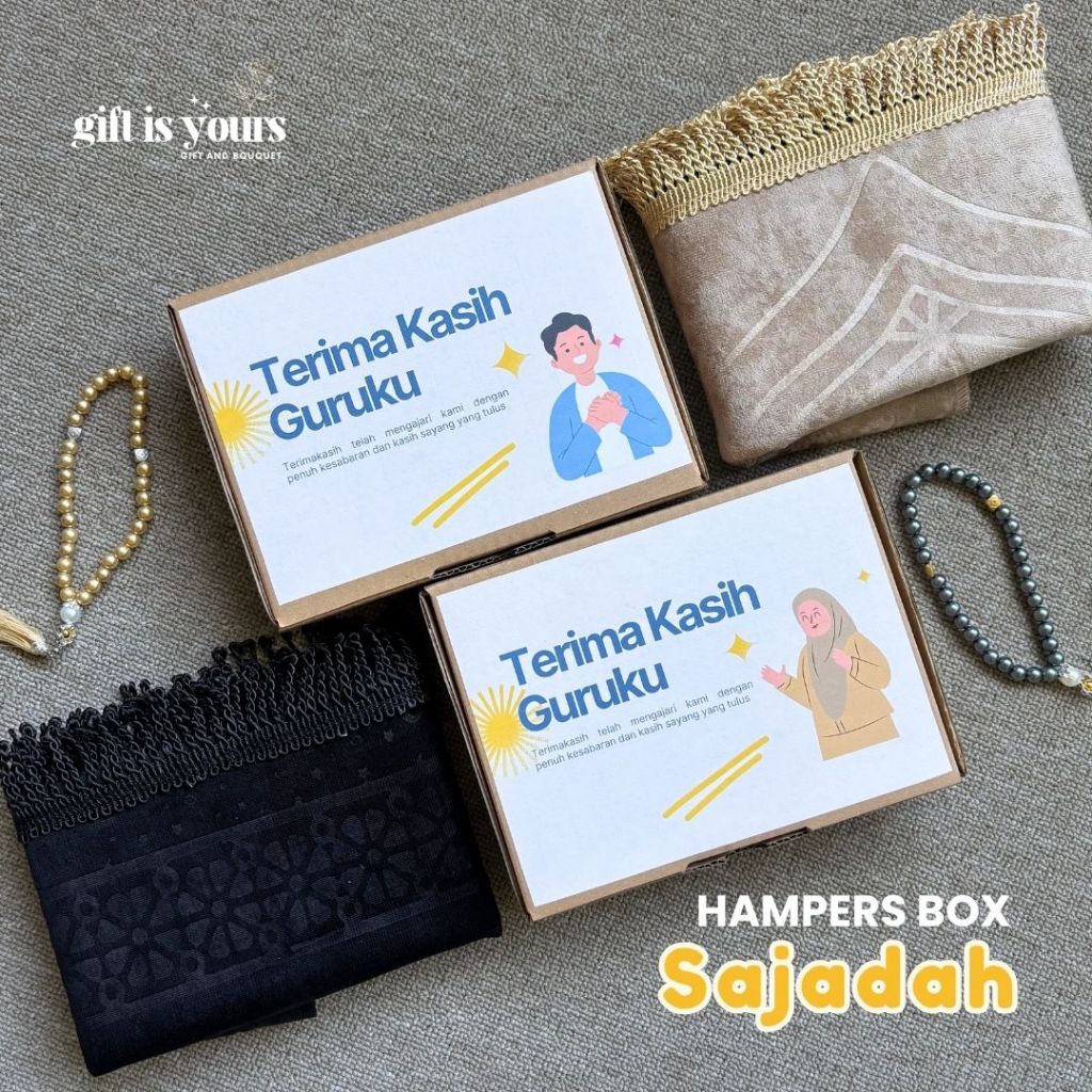 Hampers Gift Box Hadiah Sajadah Premium Suede Tasbih untuk Guru, Hari Guru, Kenaikan Kelas, Wali Mur