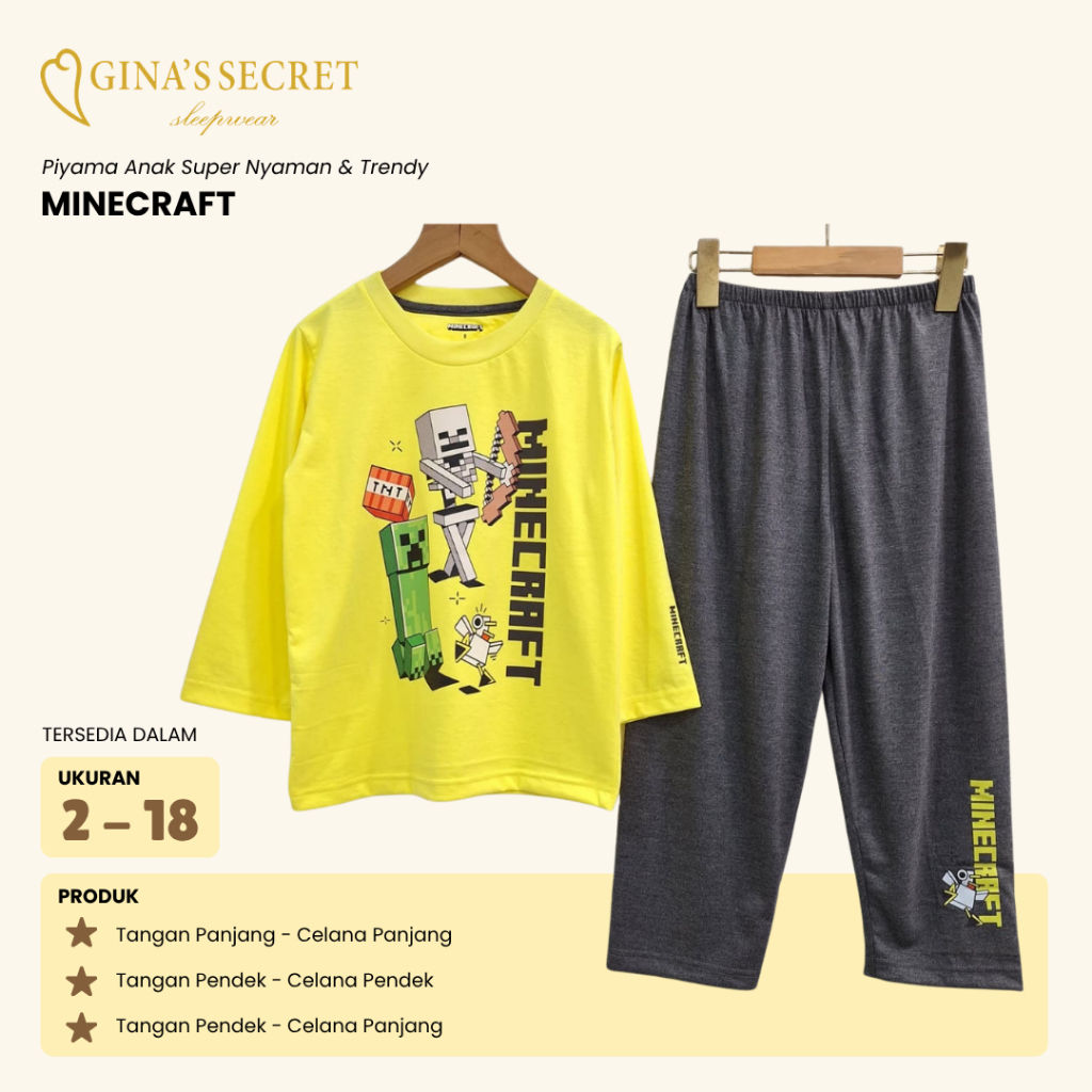 Baju Tidur Anak Laki // Minecraft - Gina's Secret - Size 2 -18