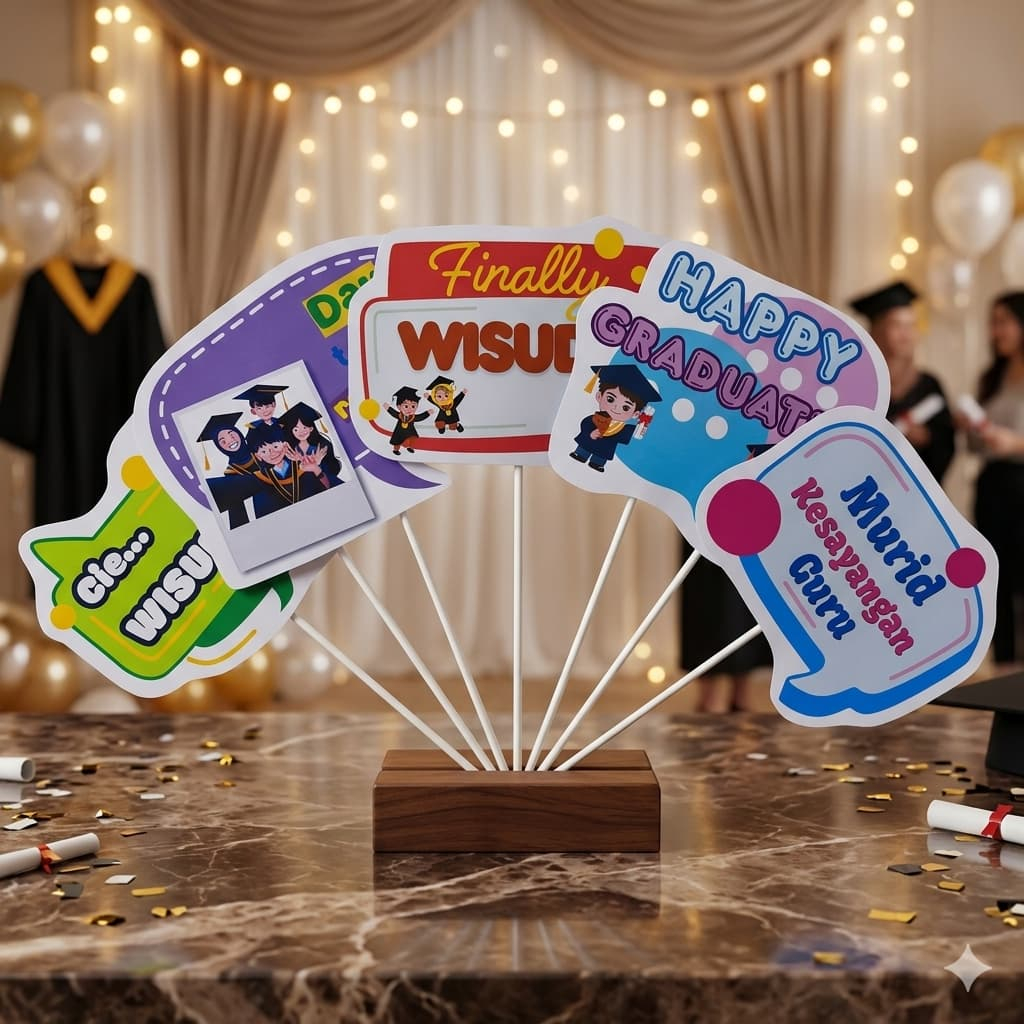 Photobooth property tongkat graduation acara perpisahan karnaval properti foto props wisuda stik paw