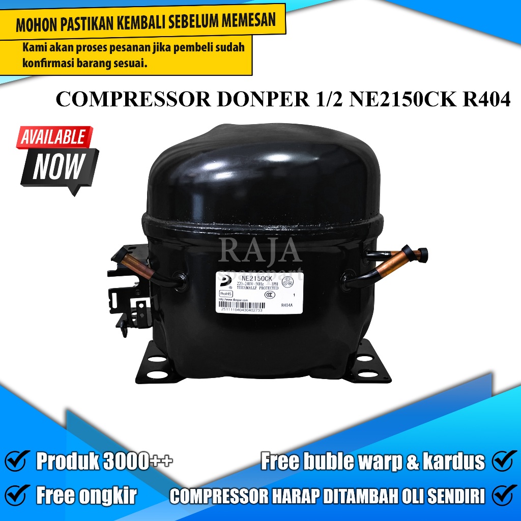 CD2150 COMPRESSOR / COMPRESOR DONPER 1/2 NE2150CK R404 ( HARGA TERMASUK PACKING KAYU )