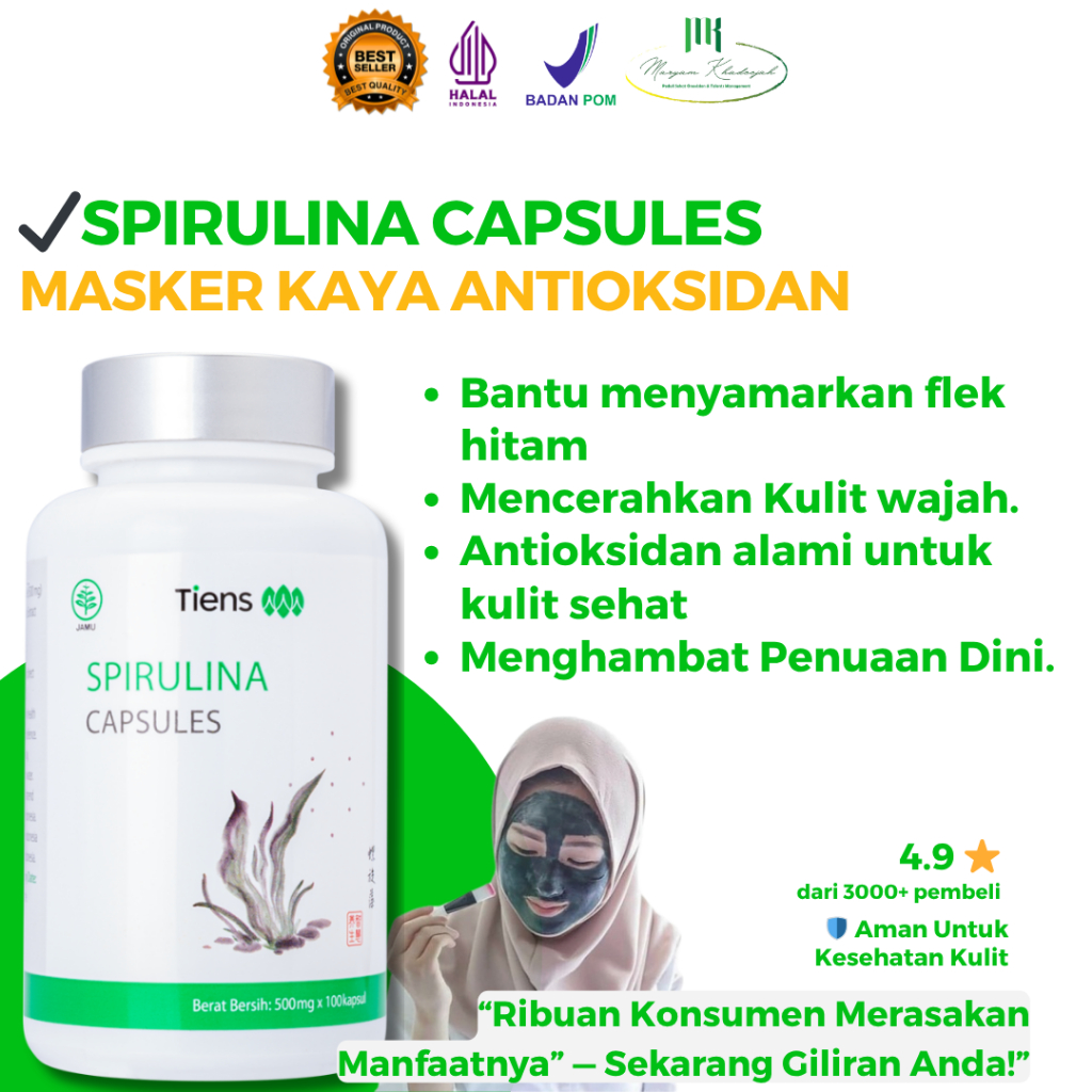 Masker Spirulina Tiens Herbal Untuk Masker Wajah, Berjerawat, Glowing, Suplemen Superfood makanan Ke