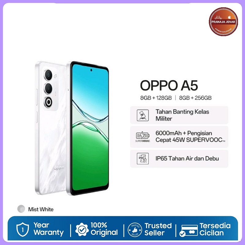 HP OPPO A5 8/128 | 8/256 -baterai jumbo 6000mAh chipset Snapdragon 6s Gen 1, RAM 8GB-Garansi 12 bula