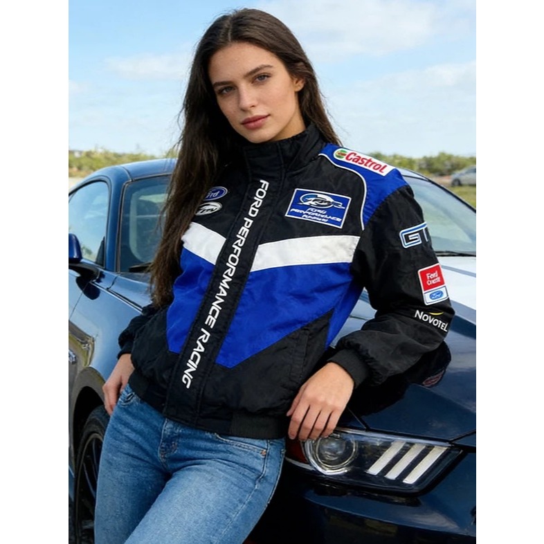 SUNSHY Jaket Parasut Olahraga Ford F1 Pria Vintage Racing Jacket