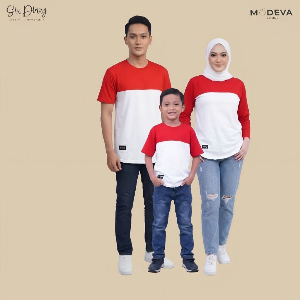 set family six diary kaos atasan couple sarimbit kaos keluarga merah putih