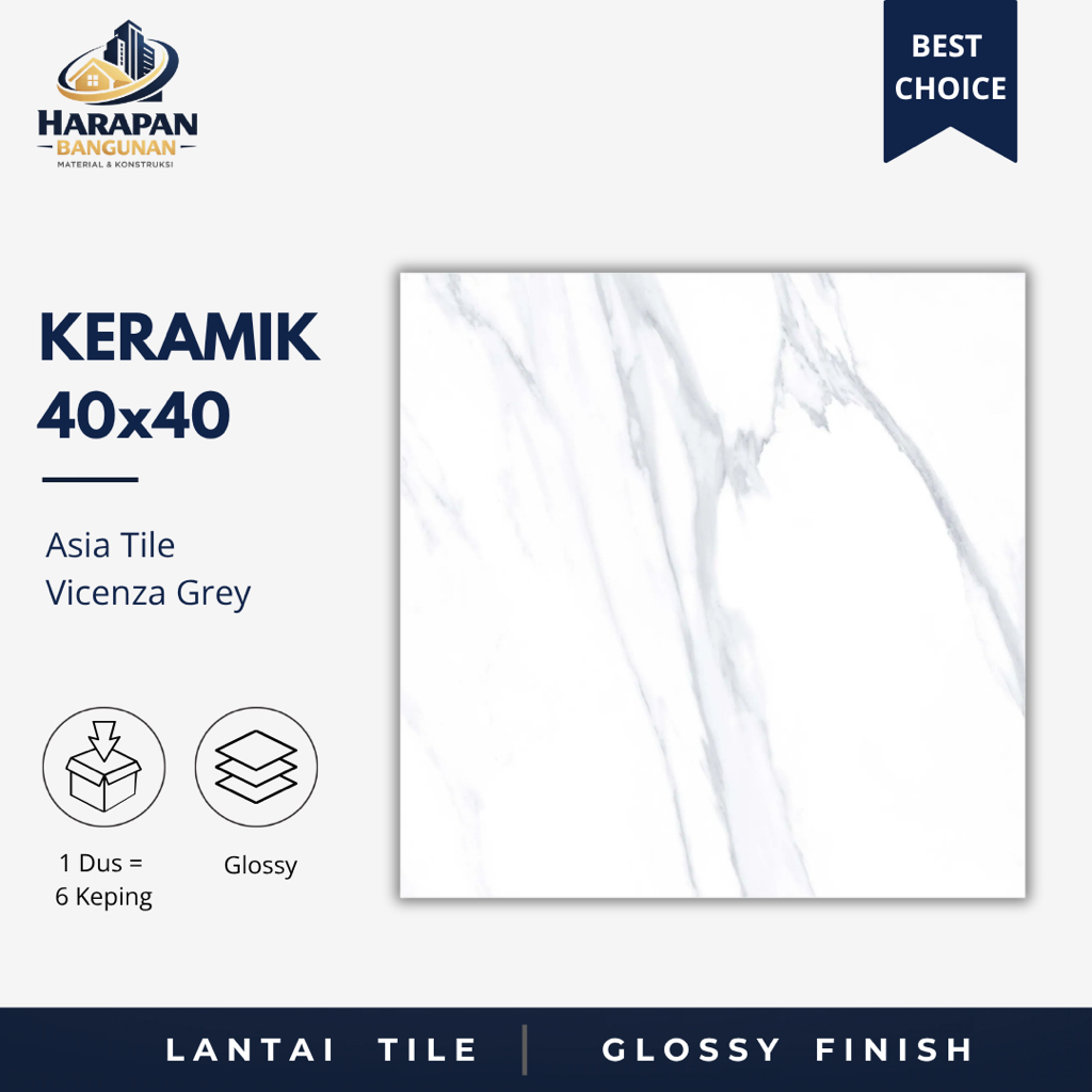 Keramik Lantai Abu Abu Putih 40x40 Asia Tile Vicenza Grey 1 Dus 6 Keping Carara Glossy 40 x 40