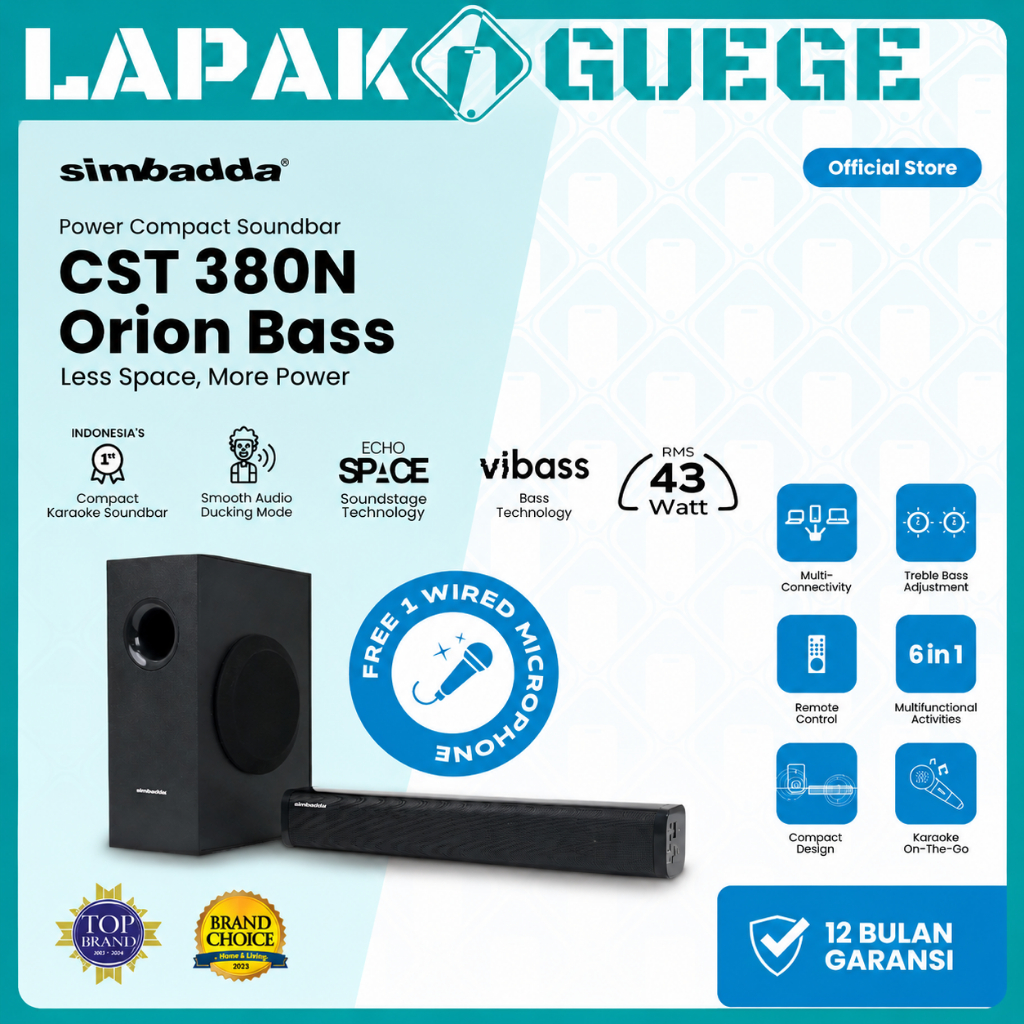 Simbadda CST 380N Orion Bass - Power Compact Soundbar Subwoofer
