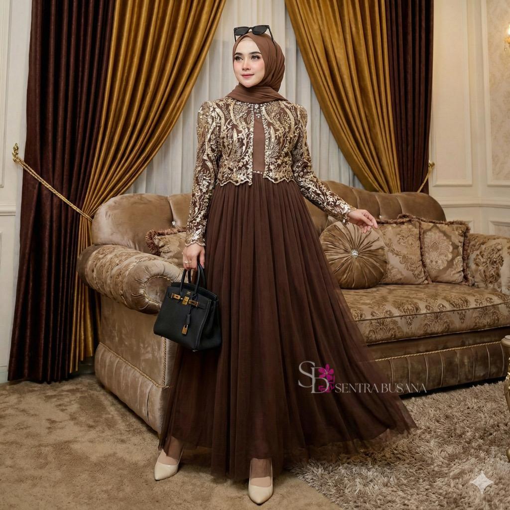 Gamis Satin Tile + Rompi Tile Bordir 2in1 Busana Muslim Wanita Baju Maxi Lebaran