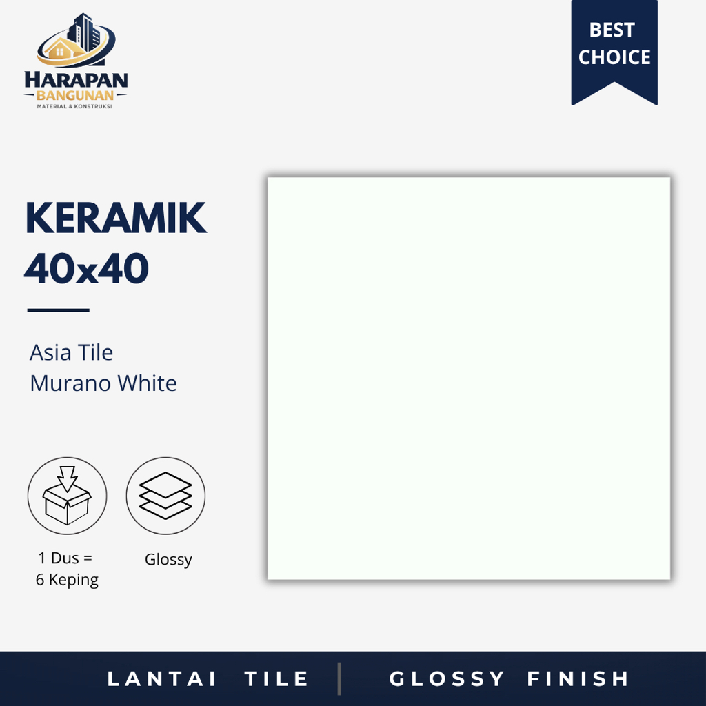 Keramik Lantai Putih Polos 40x40 Asia Tile Murano Glossy White 40 x 40