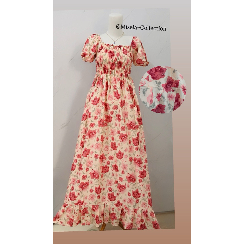 Long Dress Smoke Rample Motif Bunga Bunga/Daster Panjang Dress Pantai