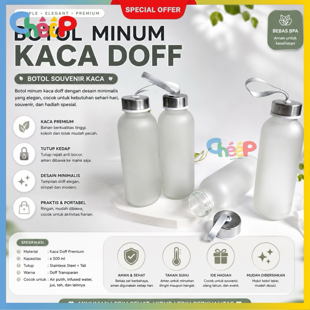 BOTOL MINUM KACA DOFF/BOTOL SOUVENIR KACA