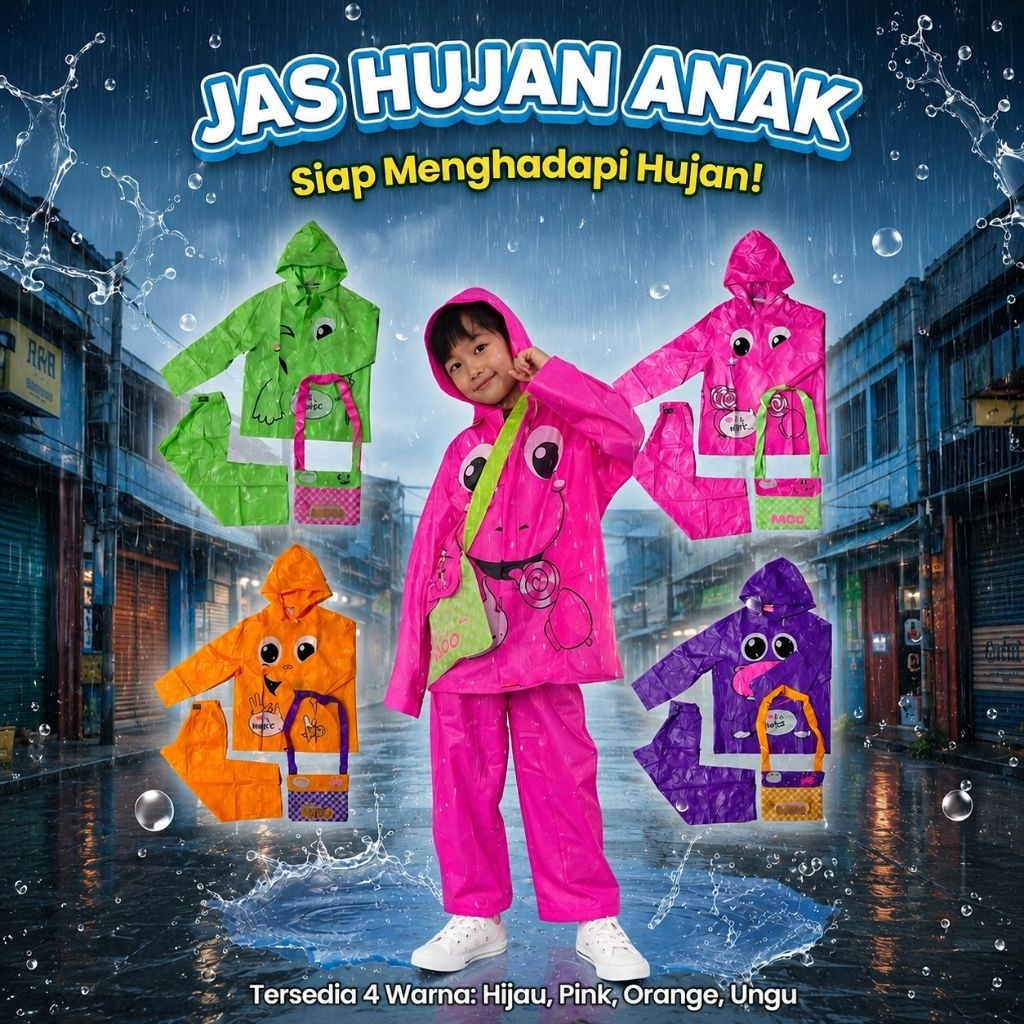 [MAKASSAR] Jas Hujan Mantel Anak (4-8 thn) Kido model jas + celana