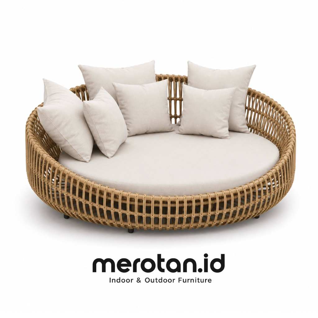 Merotan ID - Daybed Anyaman Rotan Sintetis / Sofa Bed Model Bulat Anyaman Rotan Sintetis / Sofa Sant