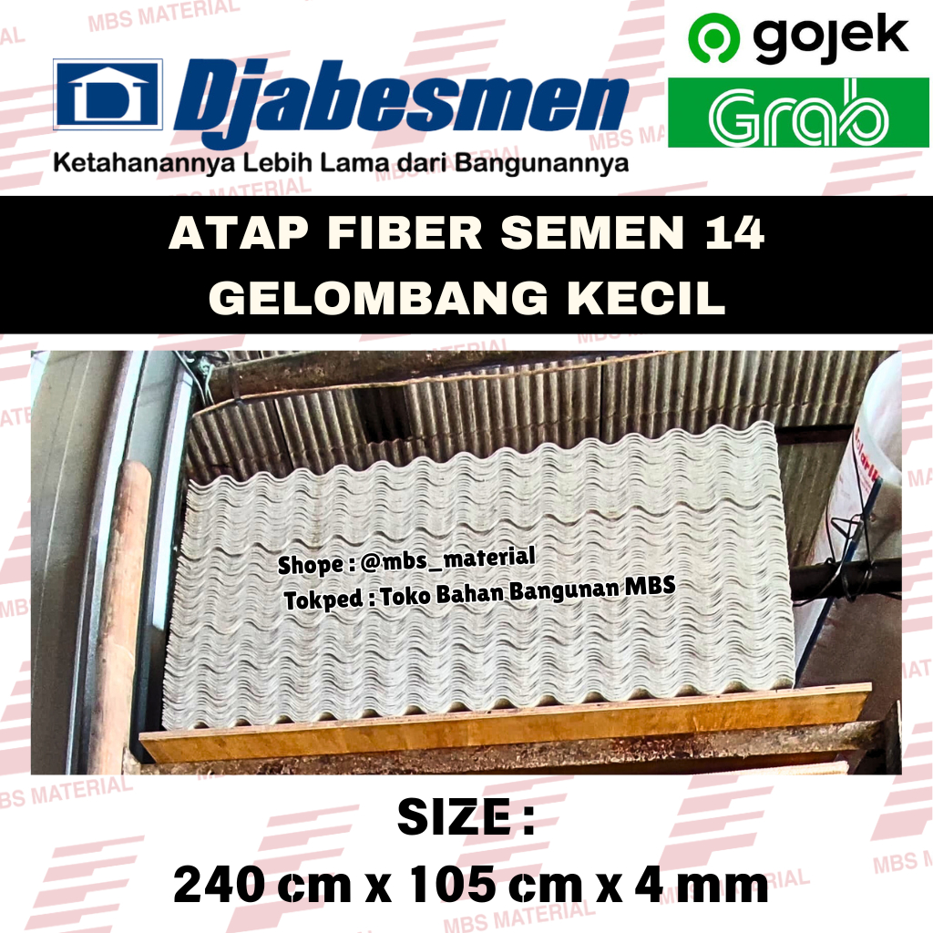 Djabesmen - Asbes / Atap Fiber Semen 4 MM x 240 CM (Gelombang Kecil / 14 Gelombang)