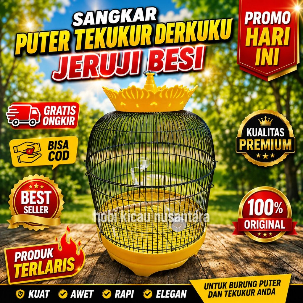 KANDANG SANGKAR PUTER TEKUKUR DERKUKU JERUJI BESI kualitas import lebih tebal
