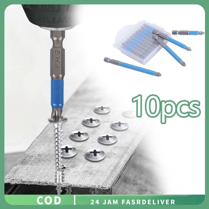 10pcs Obeng Bor Magnet Tahan Aus Mata Obeng Magnet Anti Slip Tahan Benturan Mata Obeng Elektrik