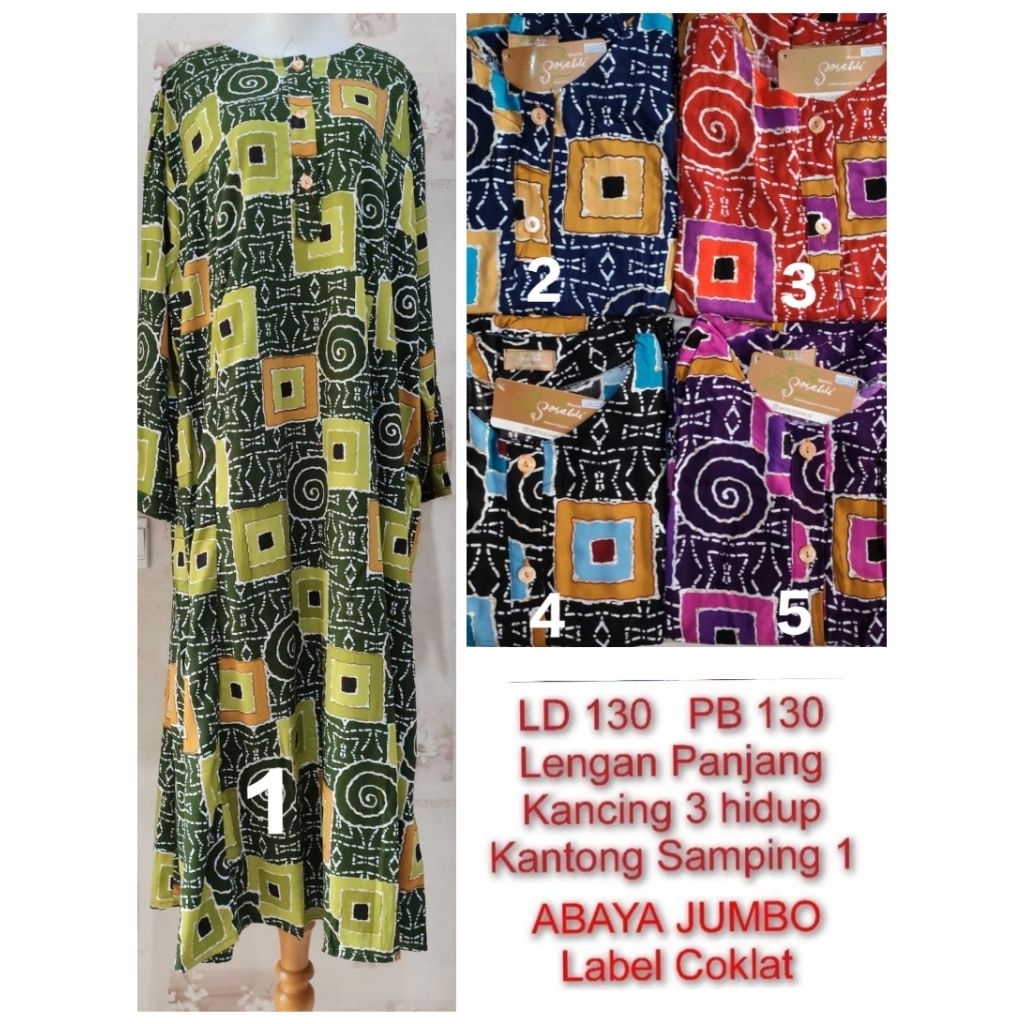 Longdres Abaya Jumbo Batik sesawi LD 130cm label Coklat