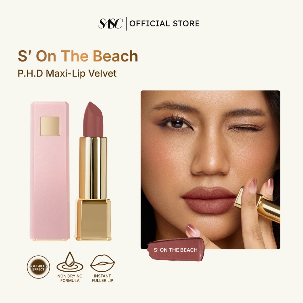 SASC P.H.D Maxi-Lip Velvet Lipstick Plump Effect - S' On Beach (Light to Dark Undertone)