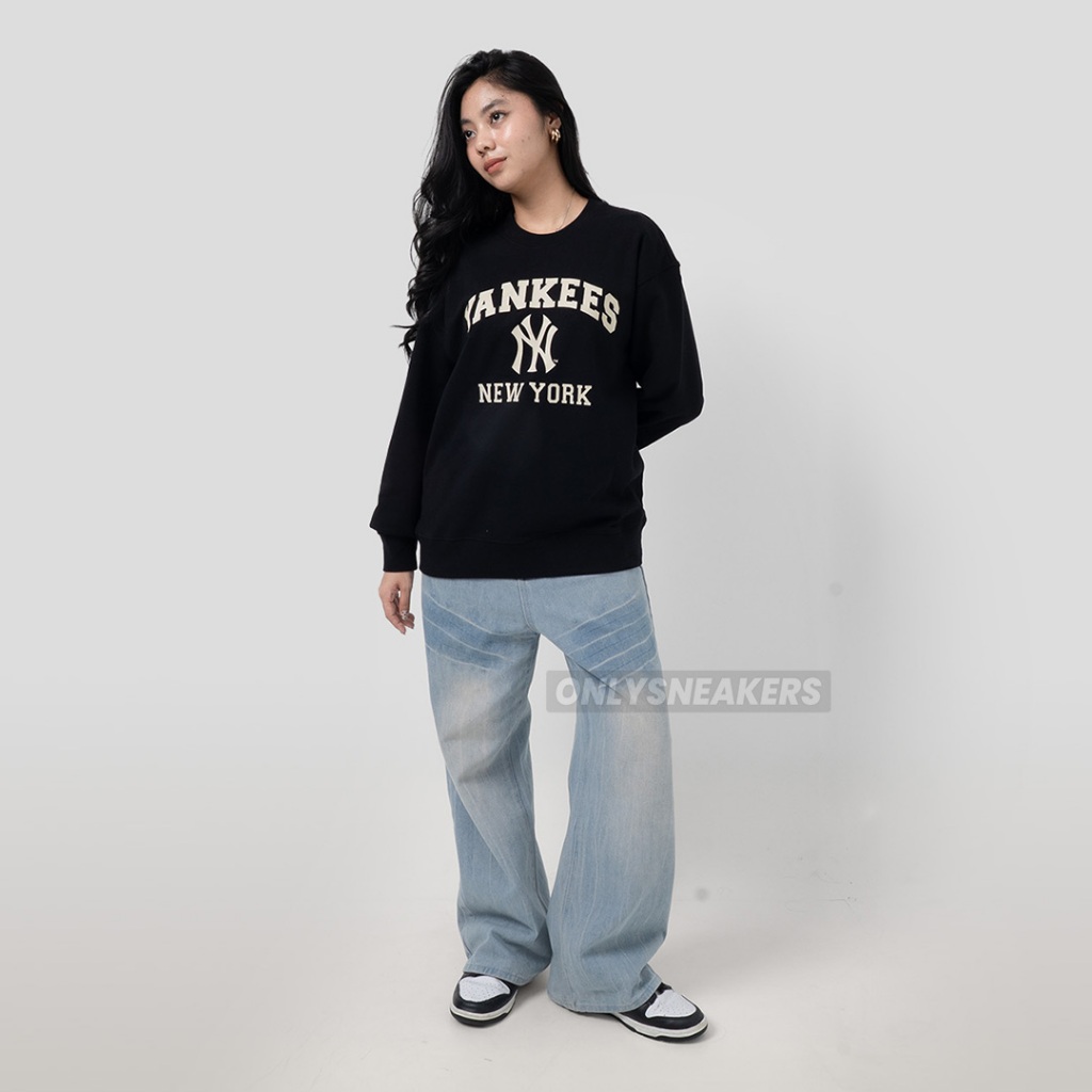 MLB NY YANKEES LOGO WHITE EMBROIDERY BLACK SWEATSHIRT