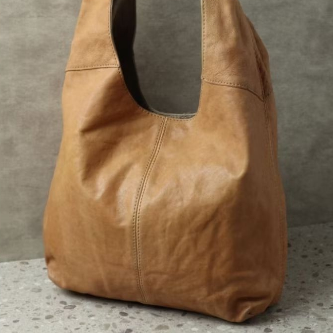 ALS-108 Lucky Brand Hobo Bag Genuine Leather Tas Bahu Kulit Asli Wanita Slouchy Bag Vintage Caramel 