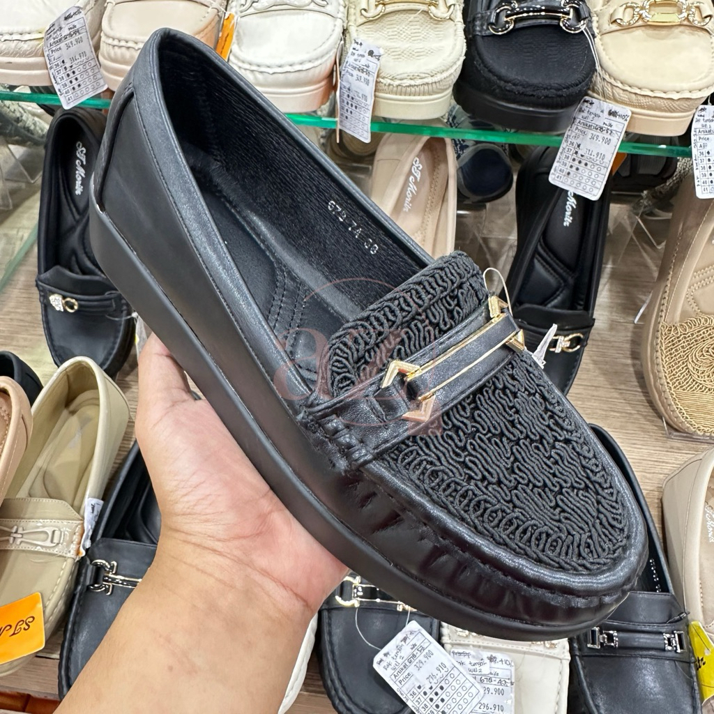 St. Moritz sepatu mocassin formal casual sekolah kerja wanita wedges shoes hitam kakhi coklat
