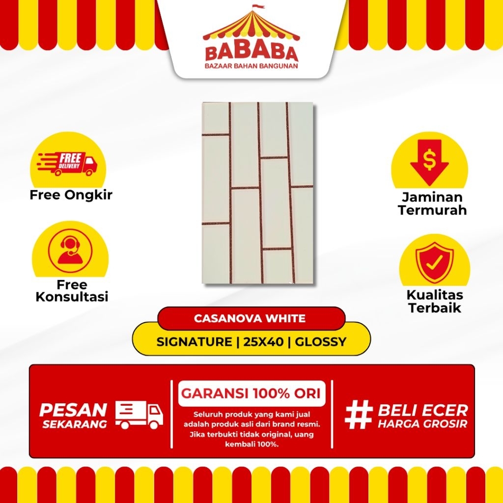 Keramik Dinding Ukuran 25x40 Signature Casanova White I Glossy Shinking Motif Batu Bata Keramik Dind