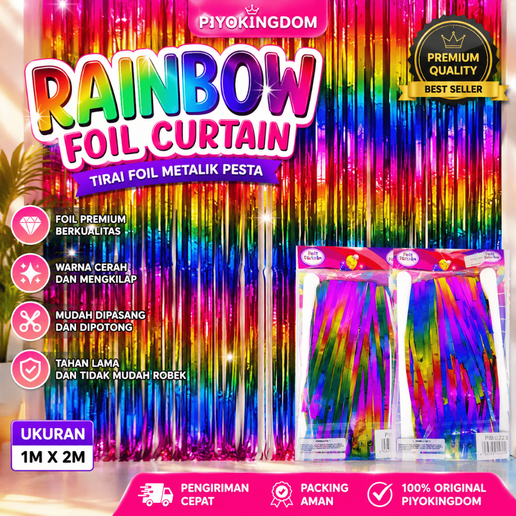 (Piyokingdom) Tirai Rumbai Pelangi | Tirai Rumbai Dekorasi | Tirai Rumbai Dekorasi Dinding Ulang Tah