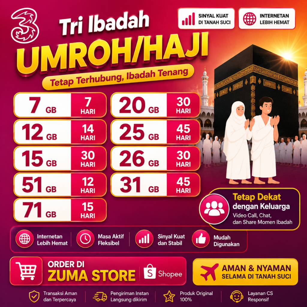 PROMO MURAH PAKET INTERNET TRI DATA IBADAH HAJI UMROH ARAB SAUDI PLUS TURKI