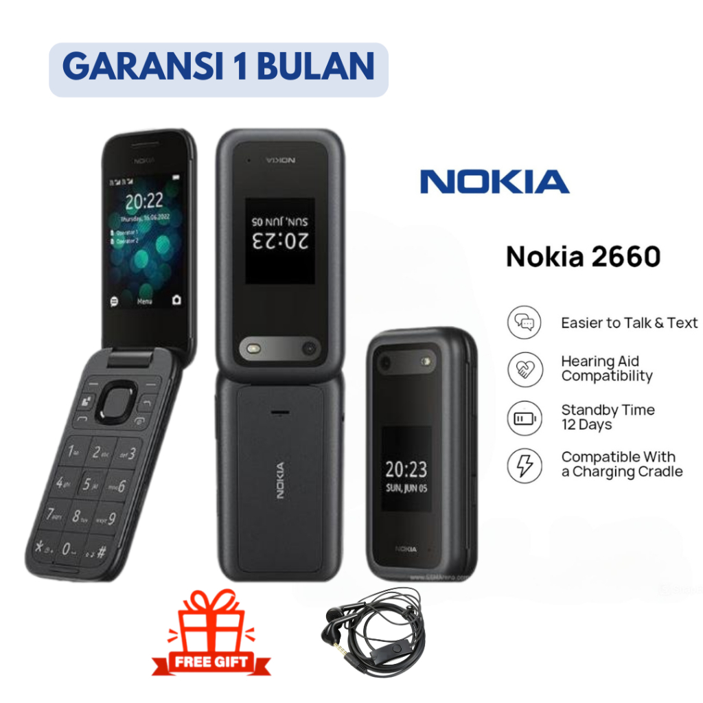 HP NOKIA 2660 FLIP BARU DUAL SIM SLOT MEMORY KAMERA GAME 1450mAh GARANSI 1 BULAN