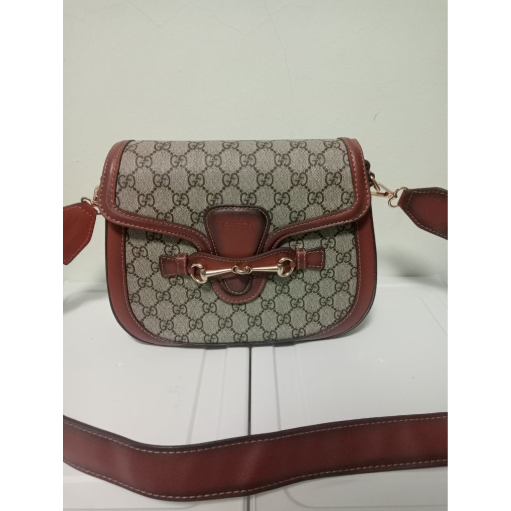 Bag Gucci Canvas Horsebit Crossbody Brown Monogram Authentic Vintage Woman Preloved