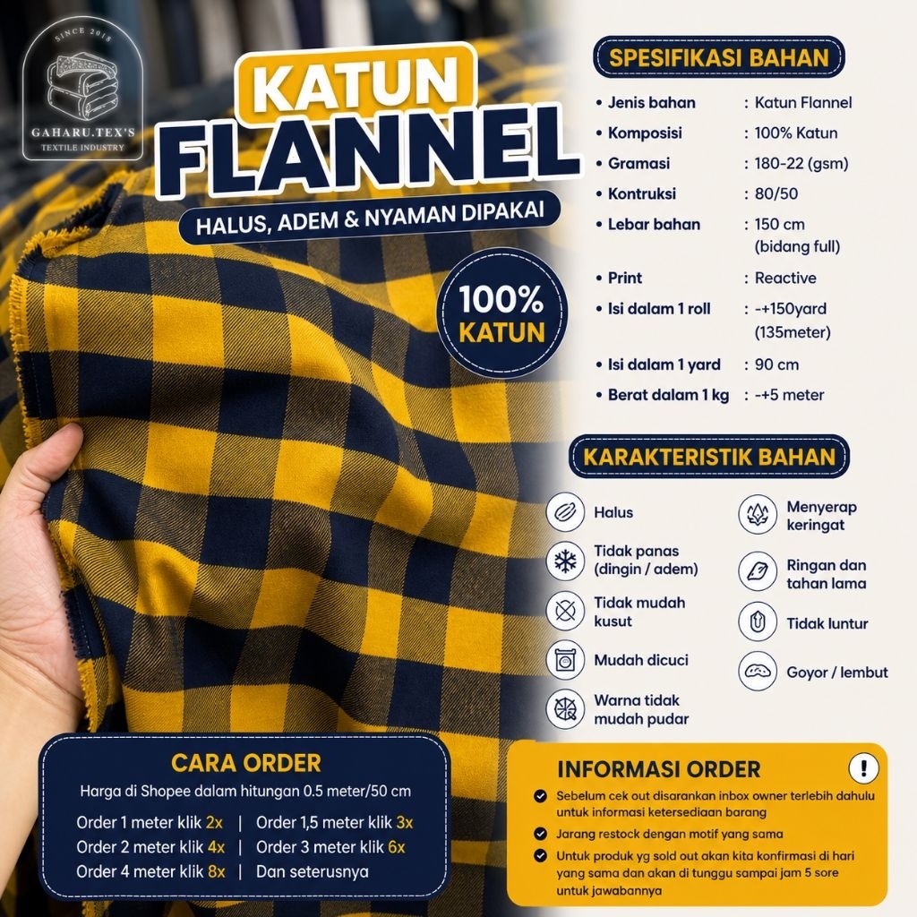 kain katun flanel // flanel motif // flanel meteran // flanell uniqlo