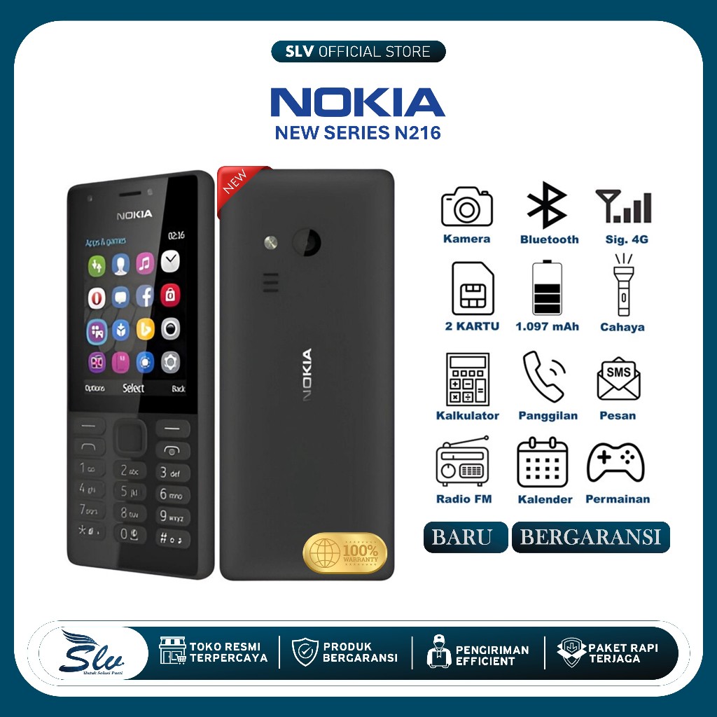 BARU/GRESS Hp Jadul Nokia 216 NEW VERSION Murah Berkualitas Hp Jadul 2 Kartu Ada Kamera Ada Musik Fe