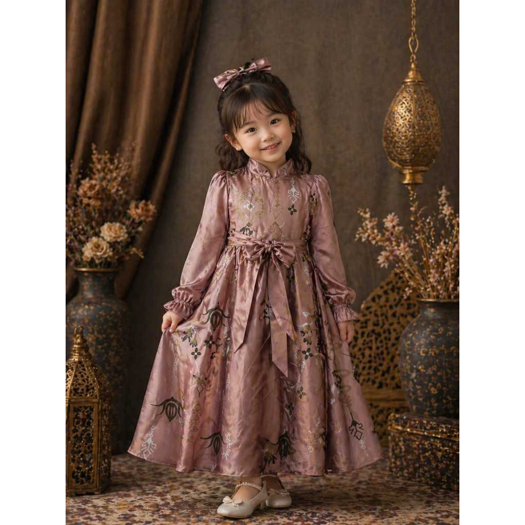 Gamis Coklat – Gamis Anak Perempuan Elegan Premium Motif Floral Modern