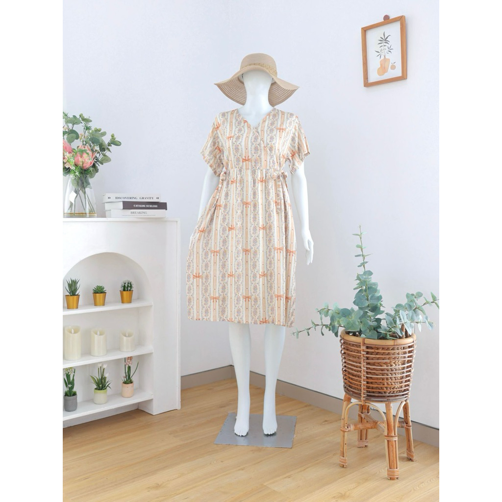 By Shinan - Dress Kimono Salur Pita Teracota | Daster Kimono Busui Friendly