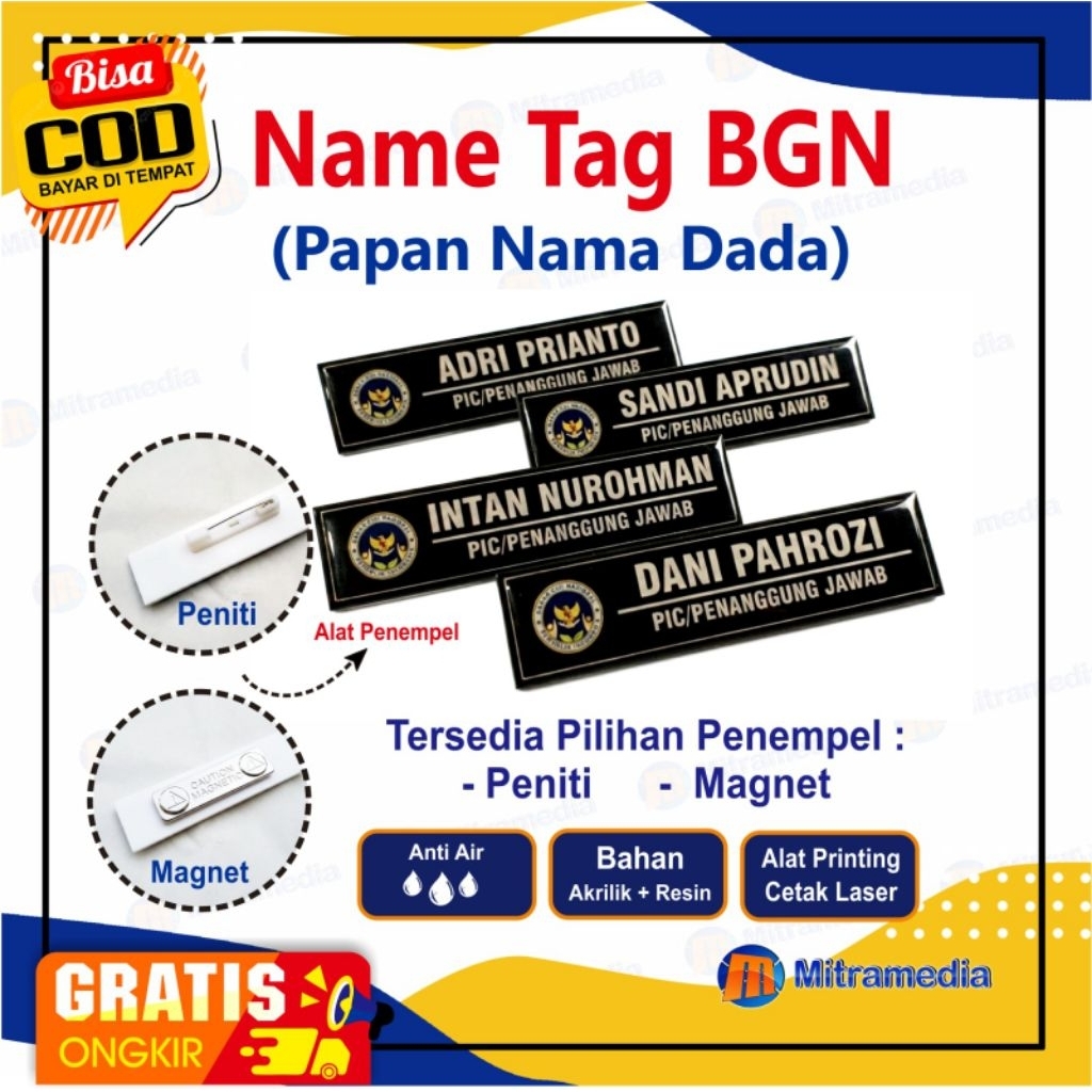 Name Tag / Papan Nama  Dada BGN , SPPG  Bahan Premium Anti Pudar
