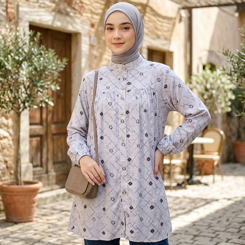 Atasan Kemeja Blouse Katun Twill Heringbone by Qla