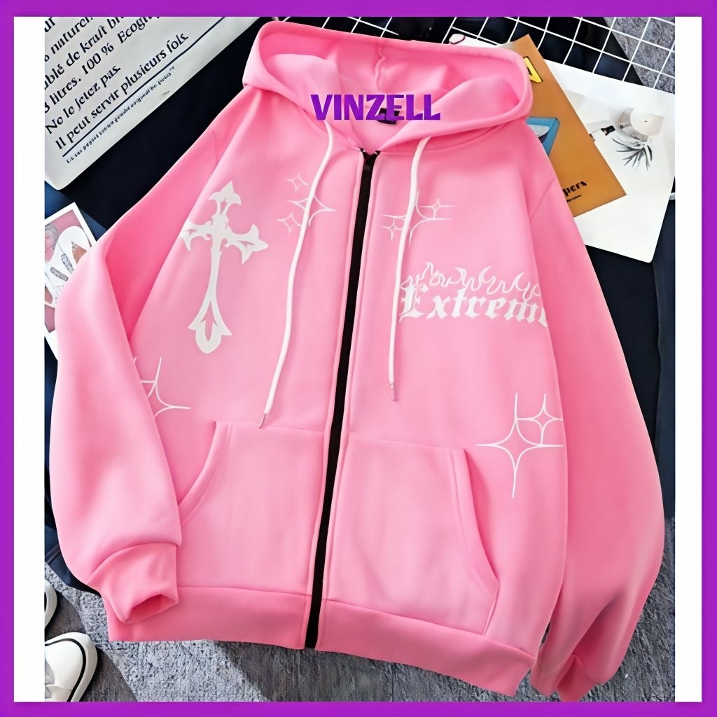 Jaket Hoodie Zipper Oversize Extreme Cross - Sweater Hodie Resleting Wanita Pria Korea Style Bahan F