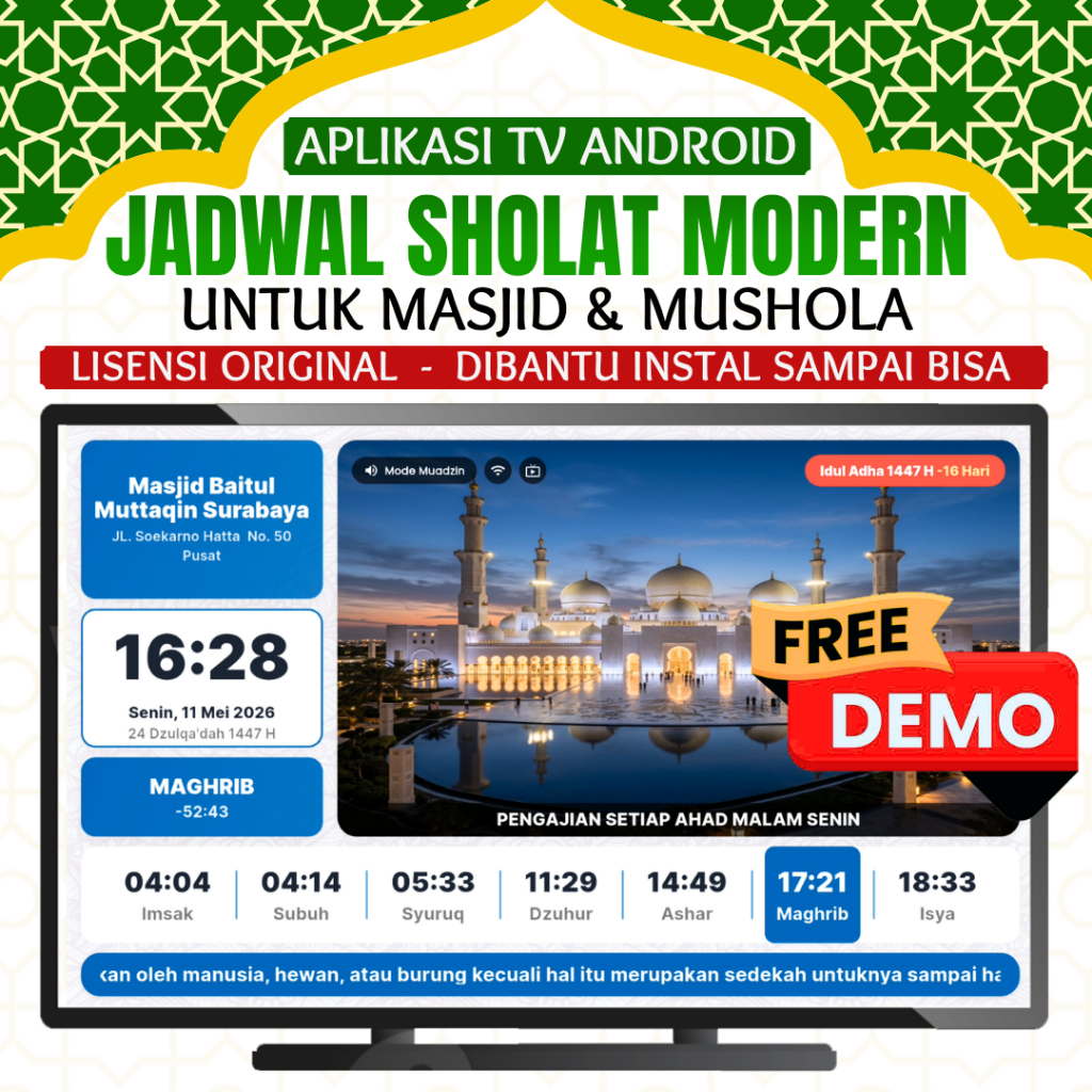 Aplikasi Jadwal Sholat TV Digital Modern Android Masjid / Mushola - Tampilan Profesional Banyak Tema